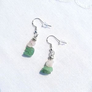 Jade and Quartz  Handmade dangle earrings 925 silver